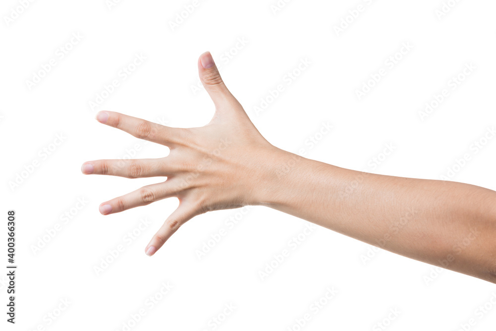 Man hand isolated on white background, clipping path