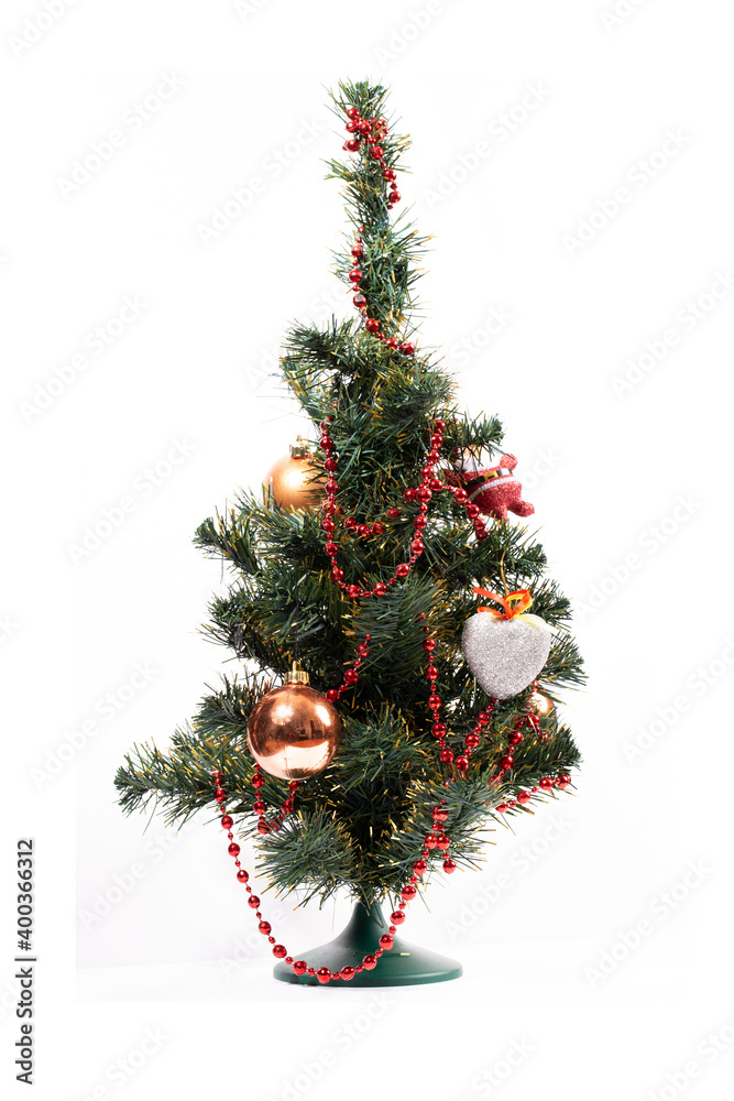 Christmas tree with pink balls on a white background
