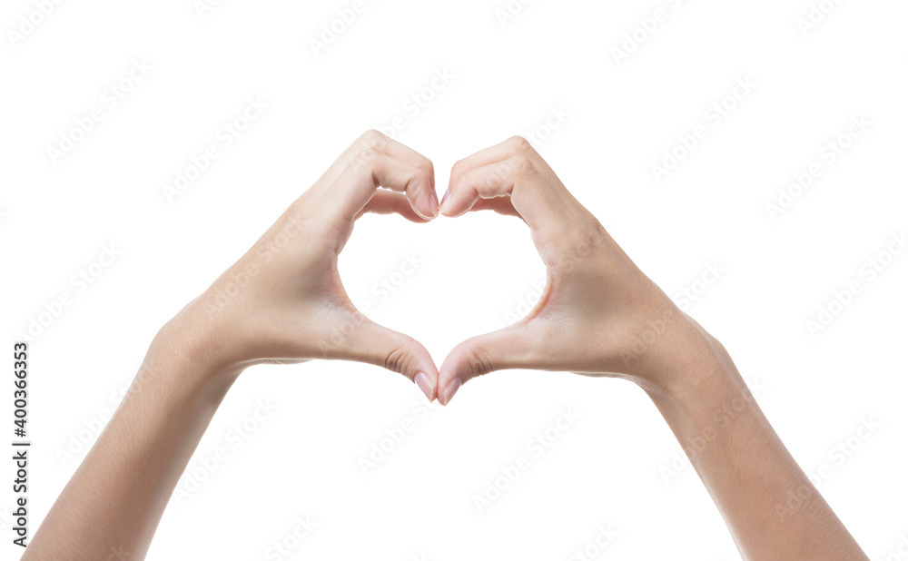 Hand on heart-shaped on white background Hand on heart-shaped on white background