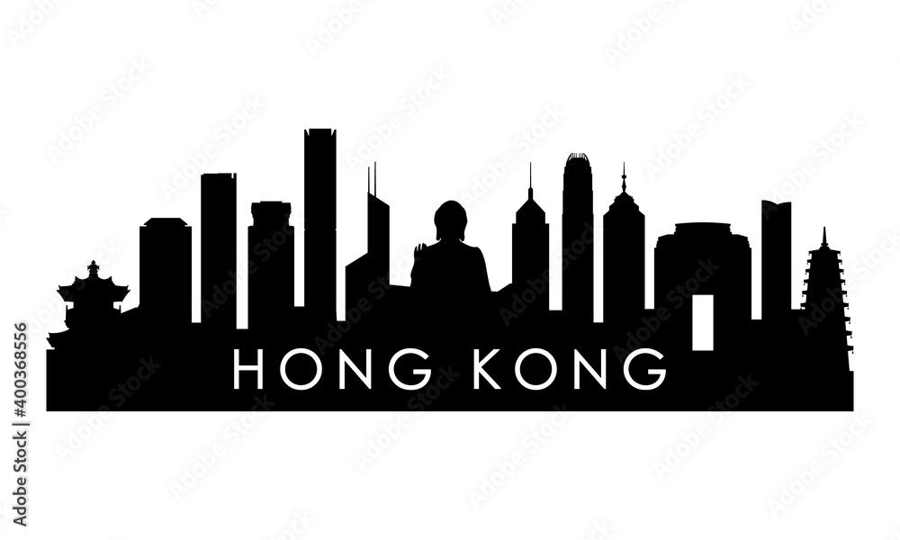 Hong Kong skyline silhouette. Black Hong Kong city design isolated on white background.