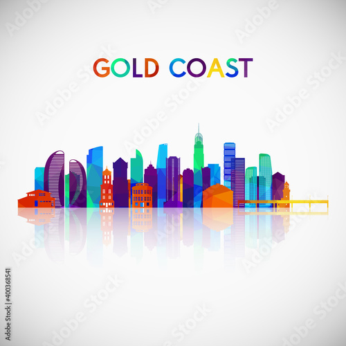 Gold Coast skyline silhouette in colorful geometric style. Symbol for your design. Vector illustration.