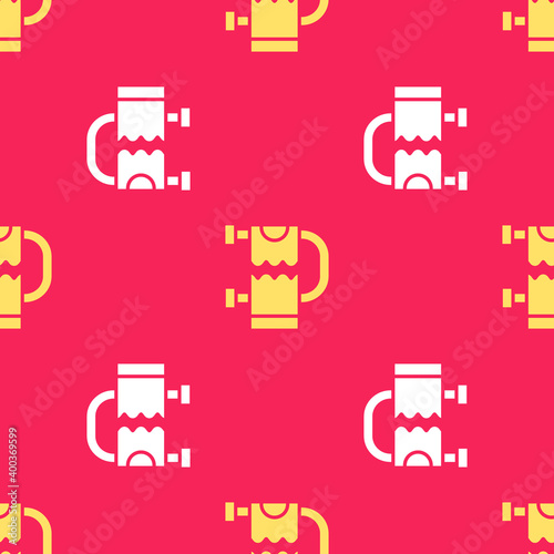 Yellow Heated towel rail icon isolated seamless pattern on red background.  Vector.