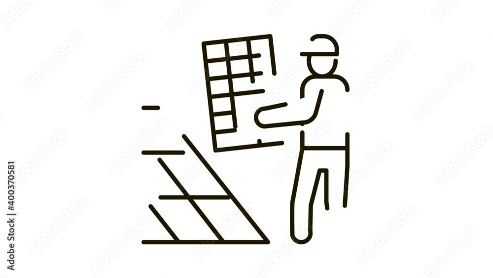 installer working solar battery Icon Animation. black installer working solar battery animated icon on white background installer working solar battery Icon Animation. black installer working solar battery animated icon on white background