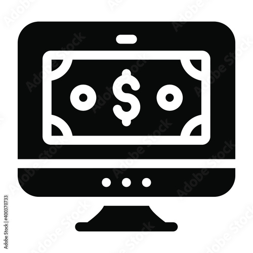
Banknote inside monitor, solid design of digital payment icon
