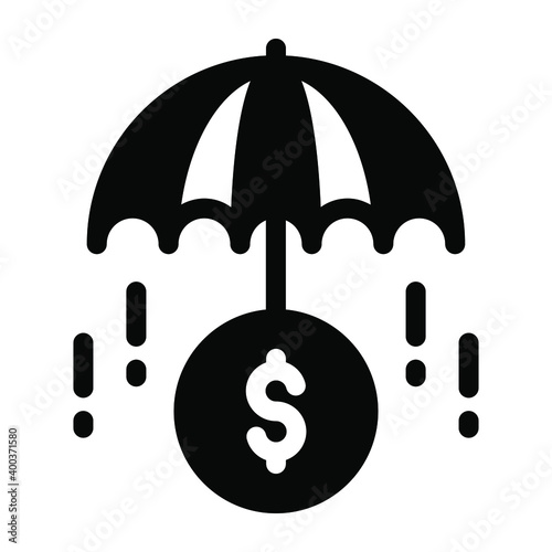 
Umbrella and dollar coin denoting glyph icon of financial insurance 
