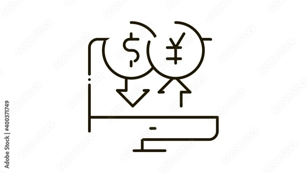 computer currency exchange Icon Animation. black computer currency exchange animated icon on white background computer currency exchange Icon Animation. black computer currency exchange animated icon on white background