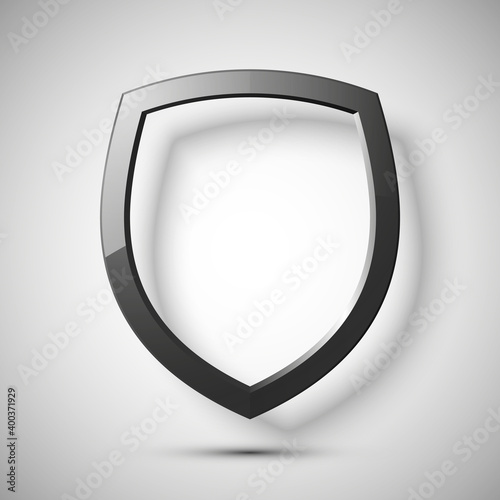 Protection empty shield concept. Safety badge icon. Privacy transparent banner. Security plain label. Defense tag. Presentation simple sticker shape. Defense blank sign. illustration