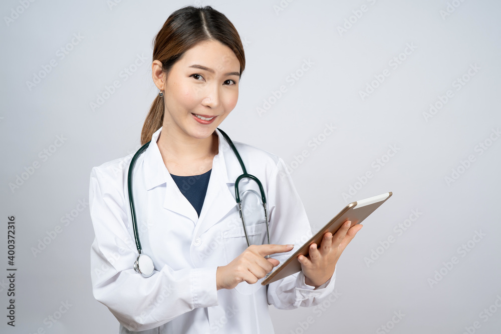 Happy Asian doctor woman smile face, Isolated on white background. Happy Asian doctor woman smile face, Isolated on white background.