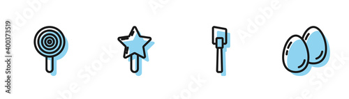 Set line Spatula, Lollipop,  and Easter eggs icon. Vector.