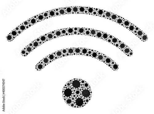 Vector wi-fi source covid-2019 mosaic icon combined for medicare advertisement. Wi-fi source mosaic is shaped of random covid infection icons.