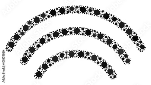 Vector wi-fi waves covid mosaic icon organized for pharmacy projects. Wi-fi waves mosaic is created of random covid infection parts.