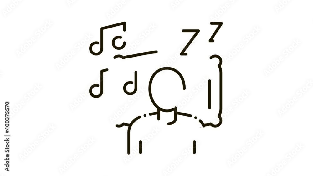 Fall Asleep to Music Icon Animation. black Fall Asleep to Music animated icon on white background Fall Asleep to Music Icon Animation. black Fall Asleep to Music animated icon on white background