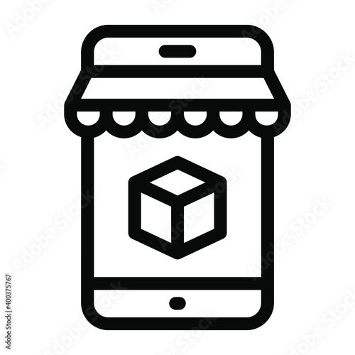 
An icon design of mobile shop in glyph style 
