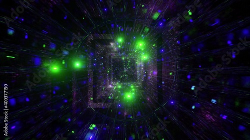 Glowing space particles sci-fi tunnel 3d illustration background wallpaper