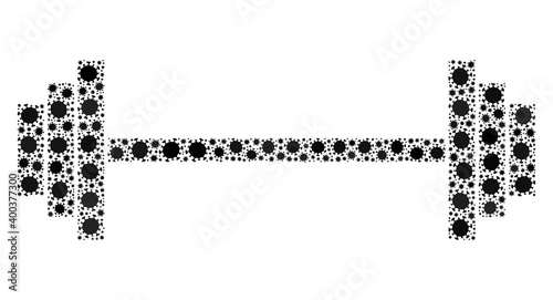 Vector barbell covid-2019 mosaic icon created for doctor projects. Barbell mosaic is created of random coronavirus viral icons.