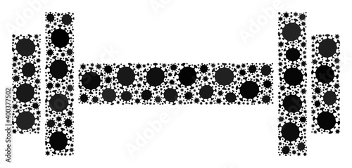Vector barbell coronavirus mosaic icon constructed for lockdown advertisement. Barbell mosaic is made of scattered coronavirus viral elements.