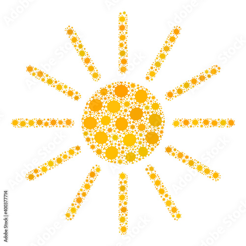 Vector sun coronavirus mosaic icon created for lockdown projects. Sun mosaic is made of scattered coronavirus infection icons.