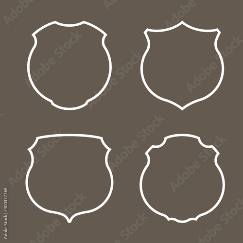 Protect guard shield plain line concept. Outline shield badge. Safety icon set. Privacy banner kit. Security label. Flat style protect sticker symbol shape. Safeguard simple sign. linear pictogram