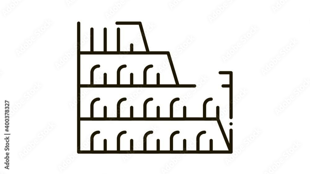 Coliseum Building Icon Animation. black Coliseum Building animated icon on white background Coliseum Building Icon Animation. black Coliseum Building animated icon on white background
