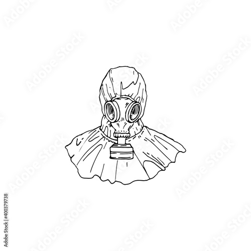 Doctor in suit, respirator vector sketch illustration