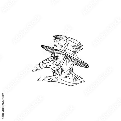 Plague doctor head vector sketch illustration