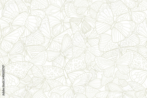 seamless texture with monochrome outlined draws of butterflies a