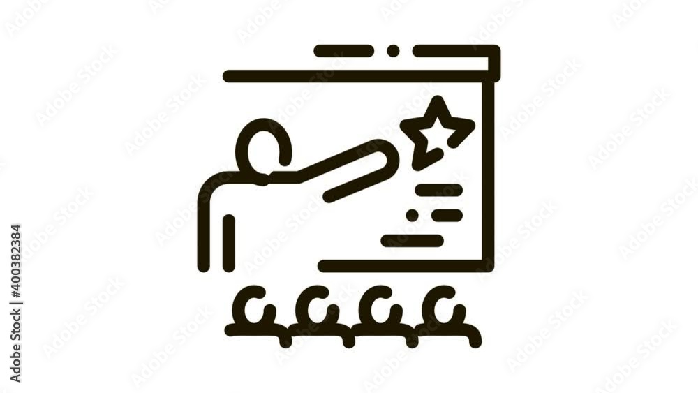 Work Development Training Icon Animation. black Trainer Pointing On Star On Blackboard, Training For Worker animated icon on white background Work Development Training Icon Animation. black Trainer Pointing On Star On Blackboard, Training For Worker animated icon on white background