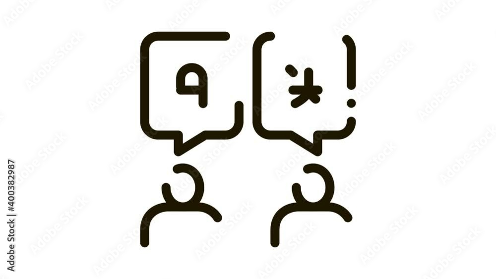 Discuss Different Languages Icon Animation. black Human Speaking International Languages, Translator animated icon on white background Discuss Different Languages Icon Animation. black Human Speaking International Languages, Translator animated icon on white background