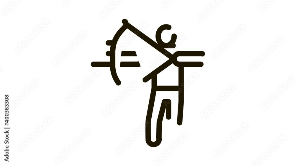 Shooting Archer Silhouette Icon Animation. black Archer Standing With Bow And Arrow Ready For Shoot animated icon on white background