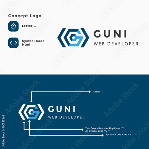 G letter logo. Code icons in trendy flat style with code symbols for your website designs, logos, apps, UI. Vector illustration.