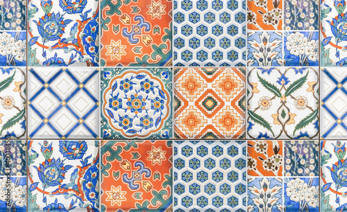 Ceramic tiles with ethnic and floral ornaments. photo