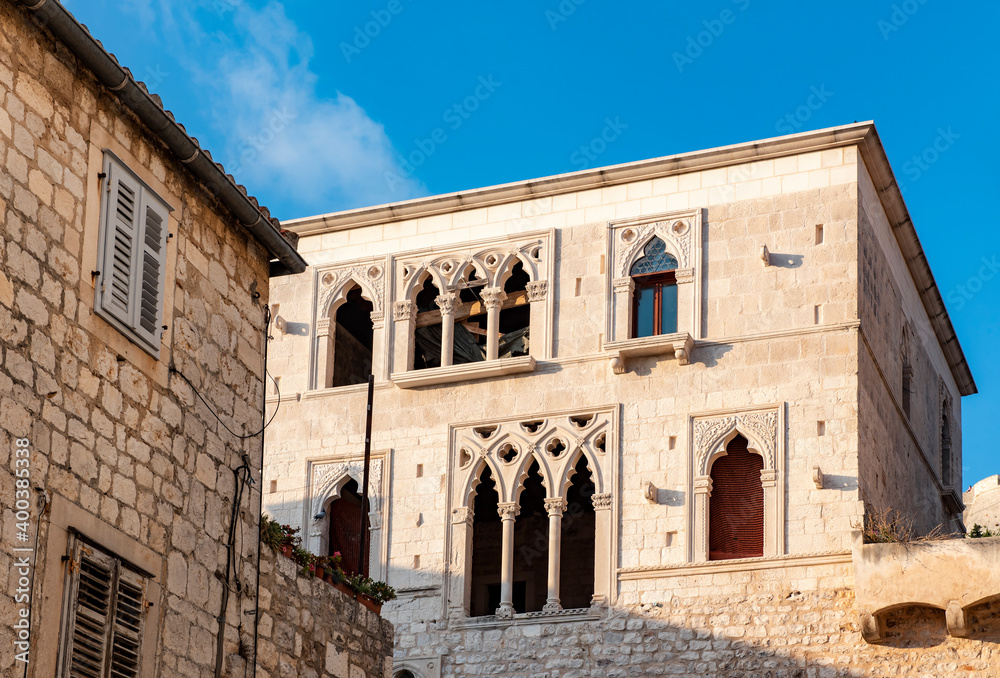 Elements of medieval Venetian architecture on the island of Hvar in Croatia