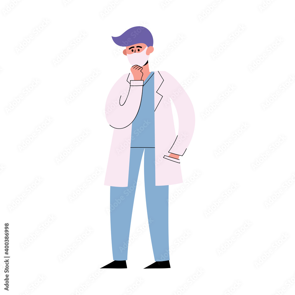 Vector flat set of standing thinking european doctor isolated on white Vector flat set of standing thinking european doctor isolated on white