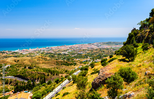 Canvas Print Panoramic view of white washed town of Mijas in Costa Del Sol, Spain