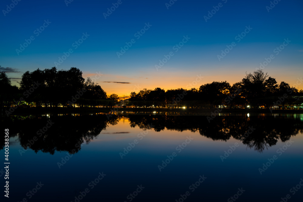 Reflection lake with sunset light