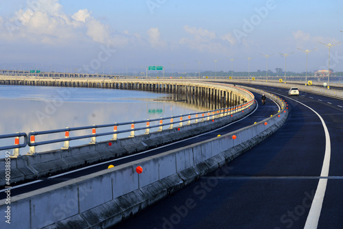 A view of Bali Mandara Tollroad. It  is the first toll road in Bali and also the first floating toll road in Indonesia. 