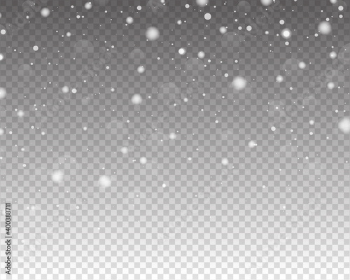 Realistic falling snow. Snow overlay effect. Falling snow isolated on transparent background. Vector illustration. 