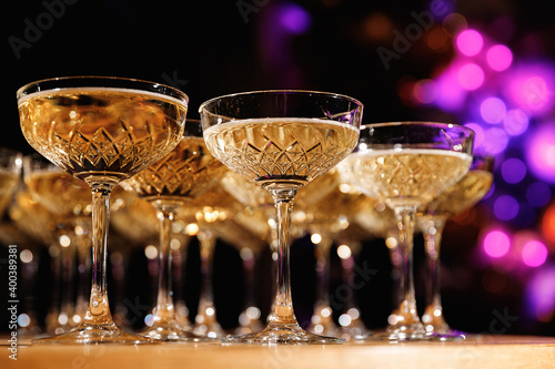 Glasses with champagne at an event, celebration, party