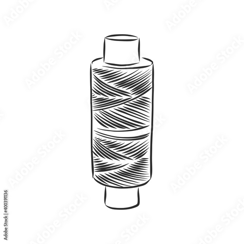 vector illustration of hand drawn spool with thread. spool of thread vector sketch illustration