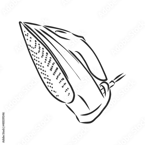 electric iron cartoon vector and illustration, black and white, hand drawn, sketch style, isolated on white background. iron vector sketch illustration