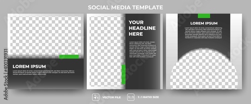 Set of editable square banner template. Black and green shape color. Flat design vector isolated. Usable for social media and web banner.