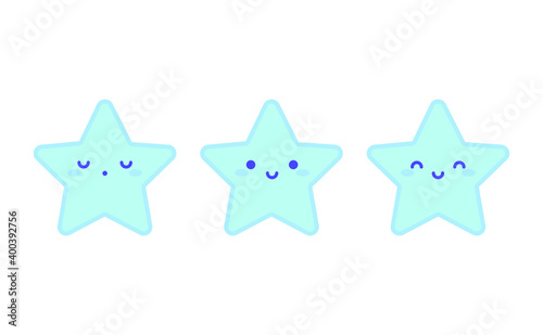 Set of cute star kawaii emoticons with different expressions.Funny emoji faces. Simple cartoon vector illustration.White background.