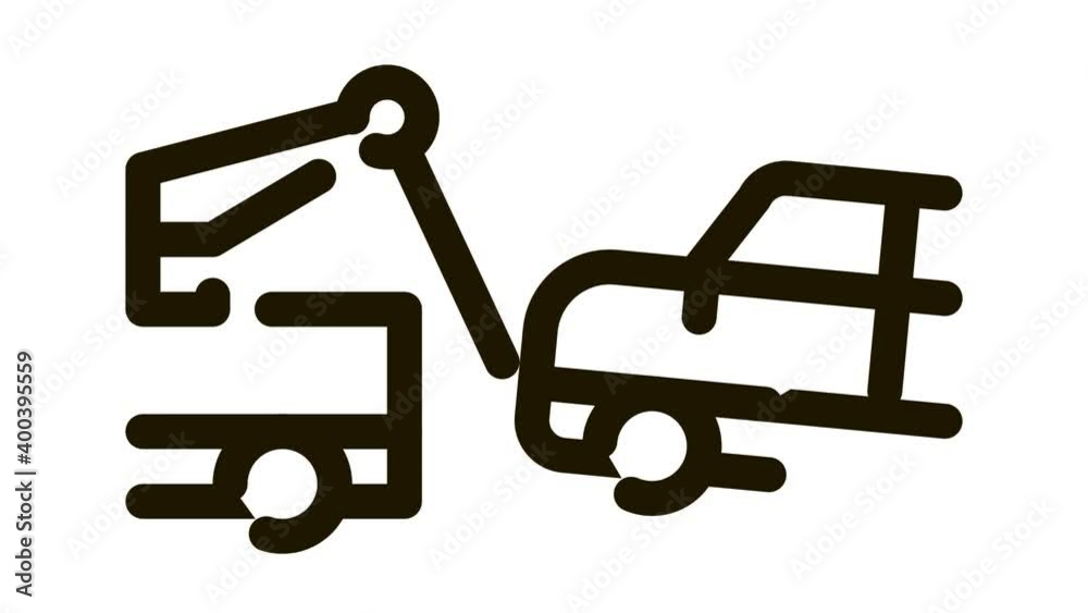 Towing Broken Car Icon Animation. black Towing Broken Car animated icon on white background