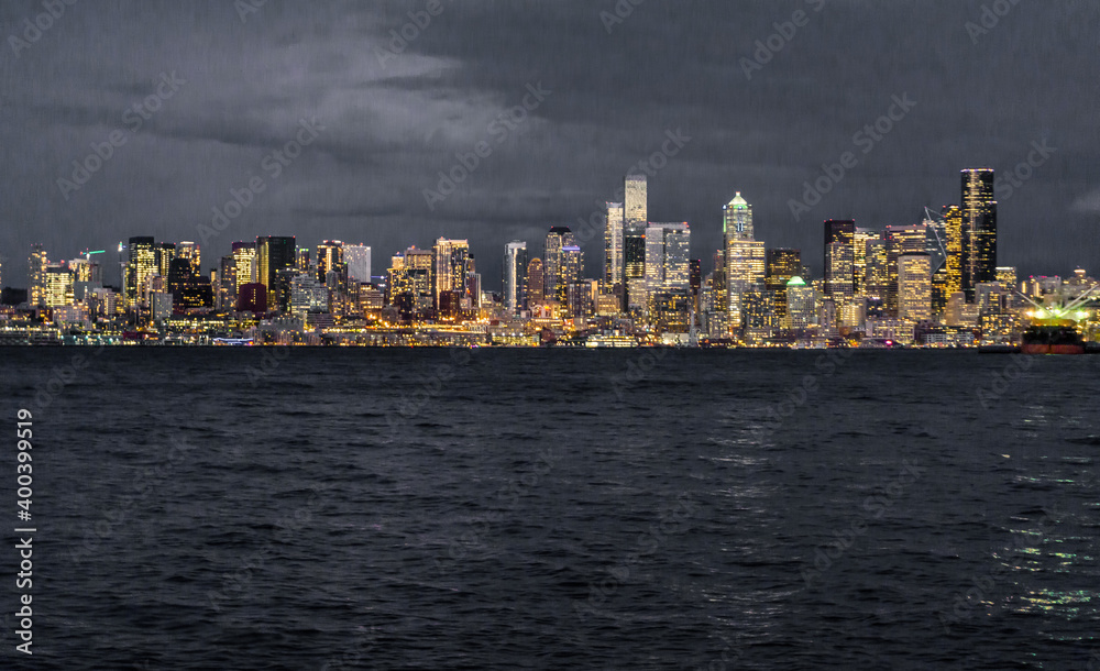 Naklejka premium Downtown Skyline At Night 6