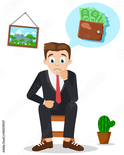 A man sits and thinks how to make money