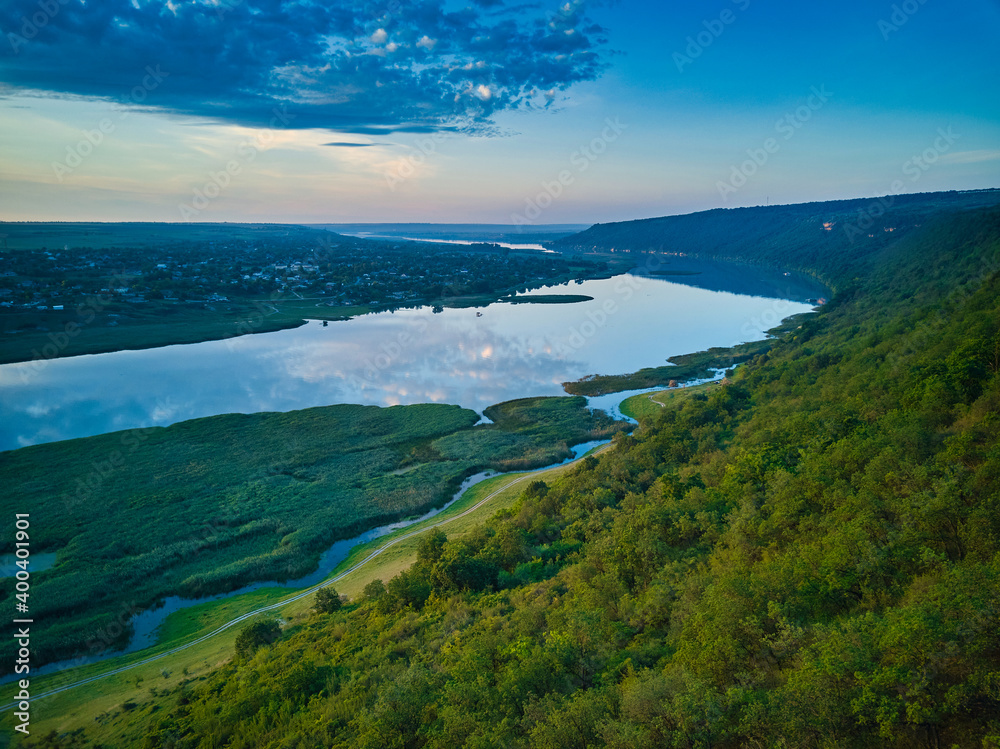 Beautiful view over the river on a sunrise. Outdoor recreation. Dniester panorama. Beautiful view over the river on a sunrise. Outdoor recreation. Dniester panorama.