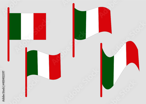 CMYK National Italy flag vector. Green, white and red Flag. Italy, Europe. European country. Simple Italy flag isolated. Flag vector. Windy weather. Original Italy flagGroup of flags