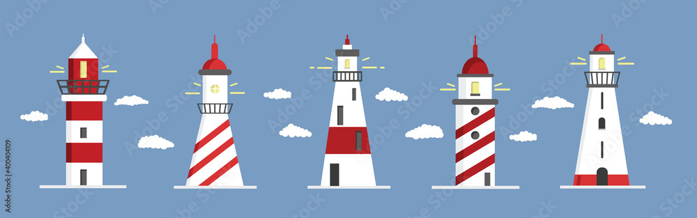 Beacon icon set. Cartoon vector illustration.