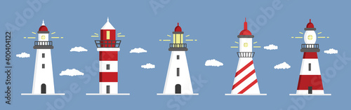 Beacon icon set. Cartoon vector illustration.