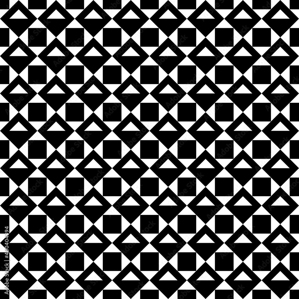 Triangles, squares, checks seamless pattern. Geometric image. Ethnic ornate. Folk ornament. Tribal wallpaper. Geometrical background. Retro motif. Ethnical textile print. Abstract backdrop. Vector.